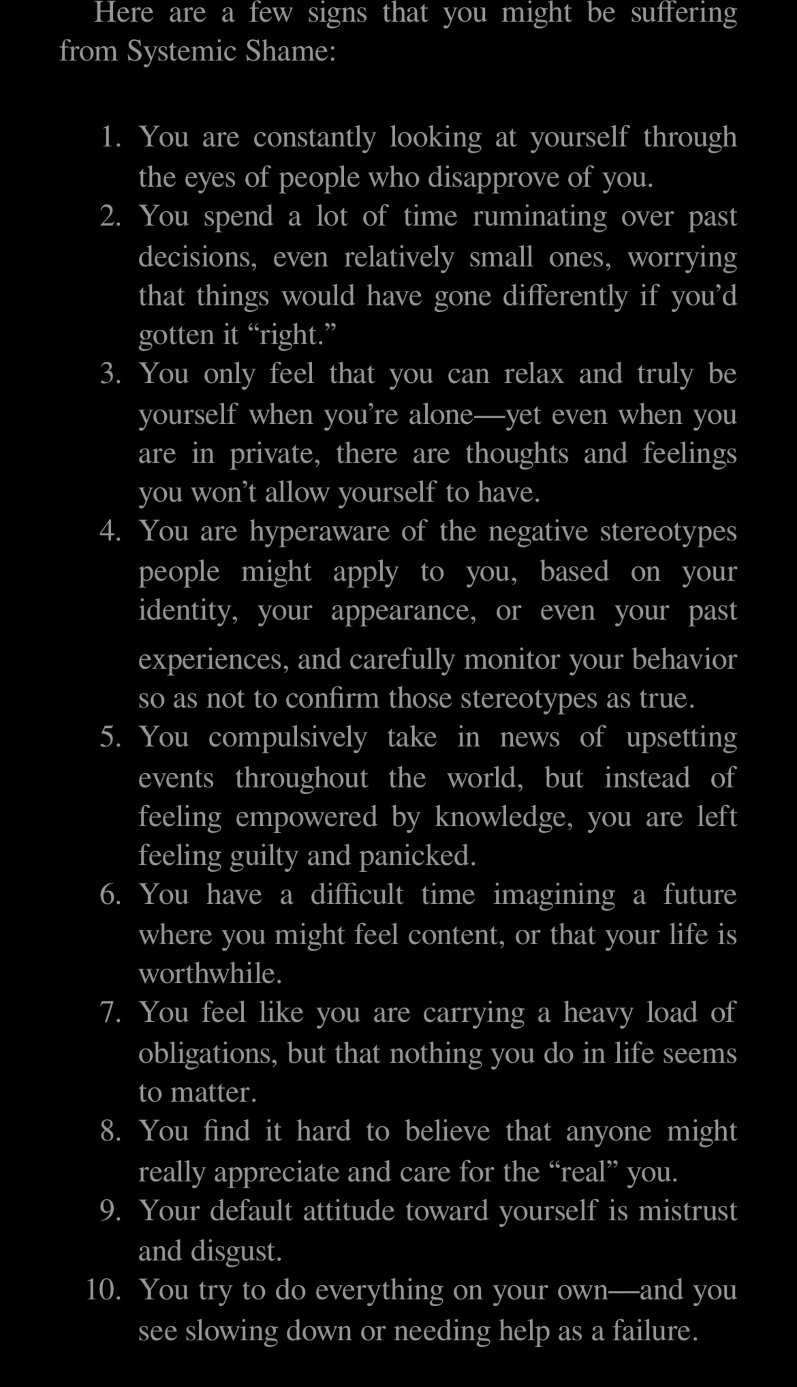 systemic shame checklist